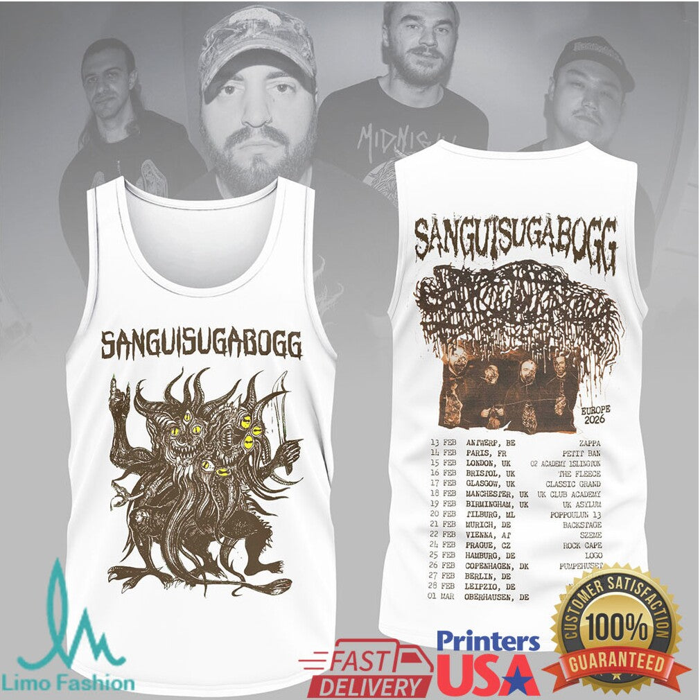 Sanguisugabogg Europe 2026 Tour Death Metal Monster Graphic T Shirt - Limotees LLC