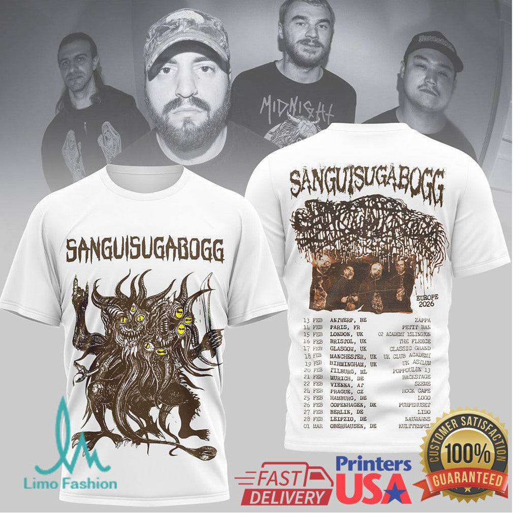Sanguisugabogg Europe 2026 Tour Death Metal Monster Graphic T Shirt - Limotees LLC