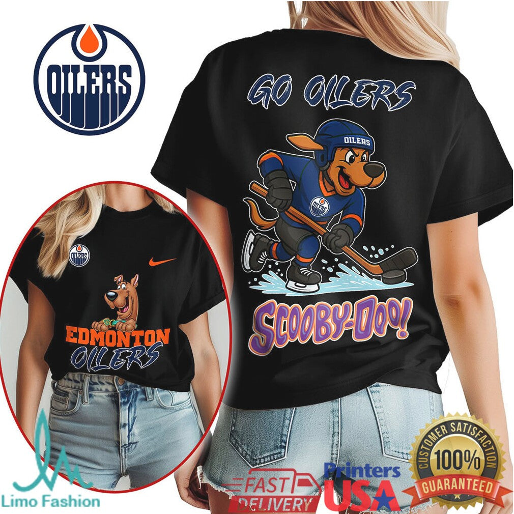 Scooby Doo Edmonton Oilers Ice Hockey T Shirt Go Oilers Cartoon Apparel - Limotees LLC