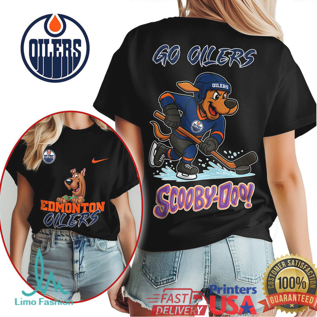 Scooby Doo Edmonton Oilers Ice Hockey T Shirt Go Oilers Cartoon Apparel - Limotees LLC
