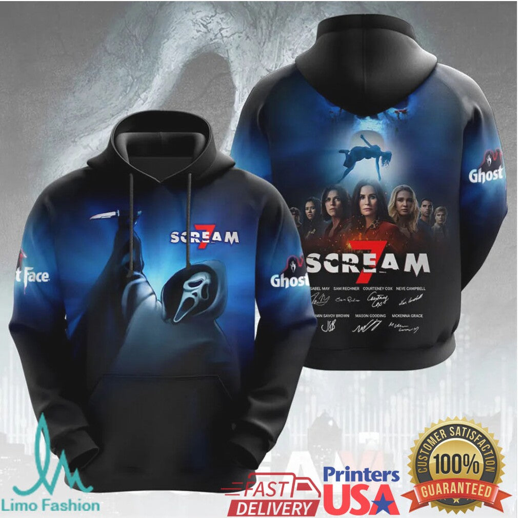 Scream 7 Horror Movie Ghostface Fear Hits Home 2026 Premiere Cast Signature Fans T Shirt - Limotees LLC
