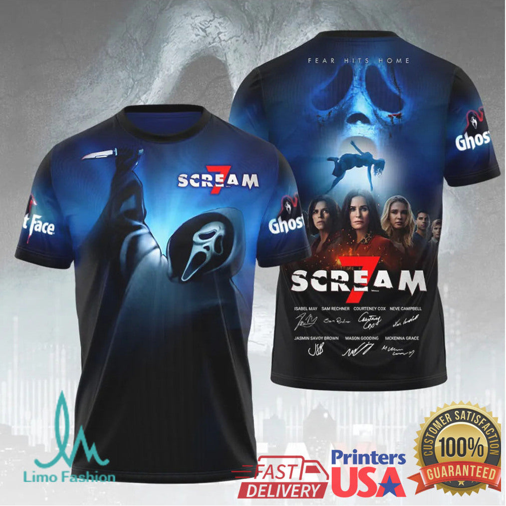 Scream 7 Horror Movie Ghostface Fear Hits Home 2026 Premiere Cast Signature Fans T Shirt - Limotees LLC