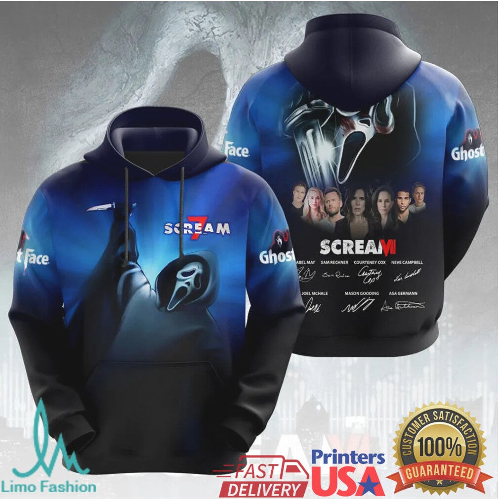 Scream 7 Movie Ghostface Mask Cast Signatures Horror Thriller Slasher Film Men Women T Shirt - Limotees LLC