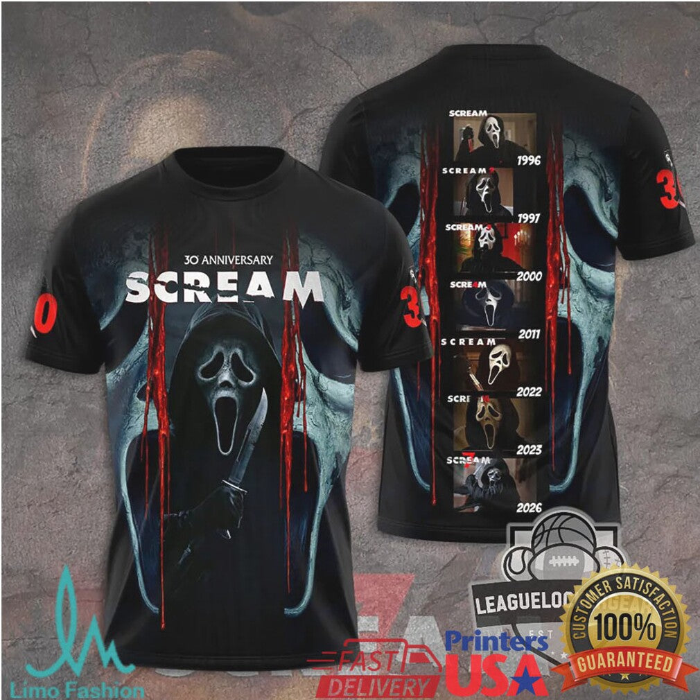Scream Movie 30th Anniversary Ghostface Timeline Horror T Shirt - Limotees LLC