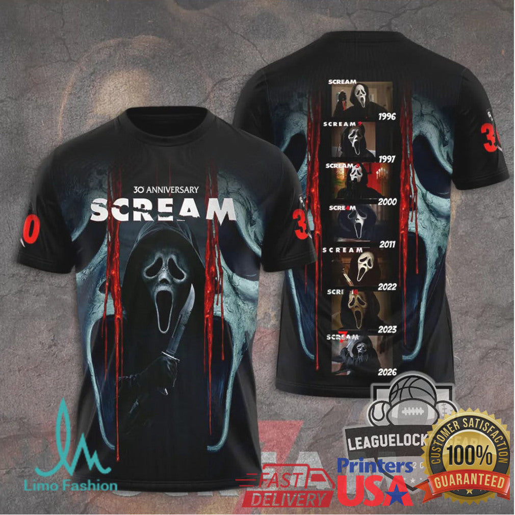 Scream Movie 30th Anniversary Ghostface Timeline Horror T Shirt - Limotees LLC