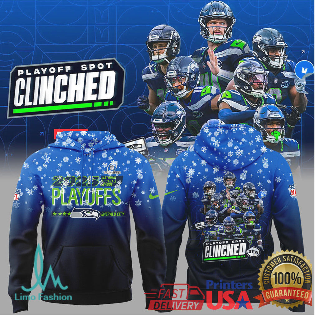 Seahawks 2025 Playoffs Clinched Blue Gradient & Snowflake Winter Collection - Limotees LLC