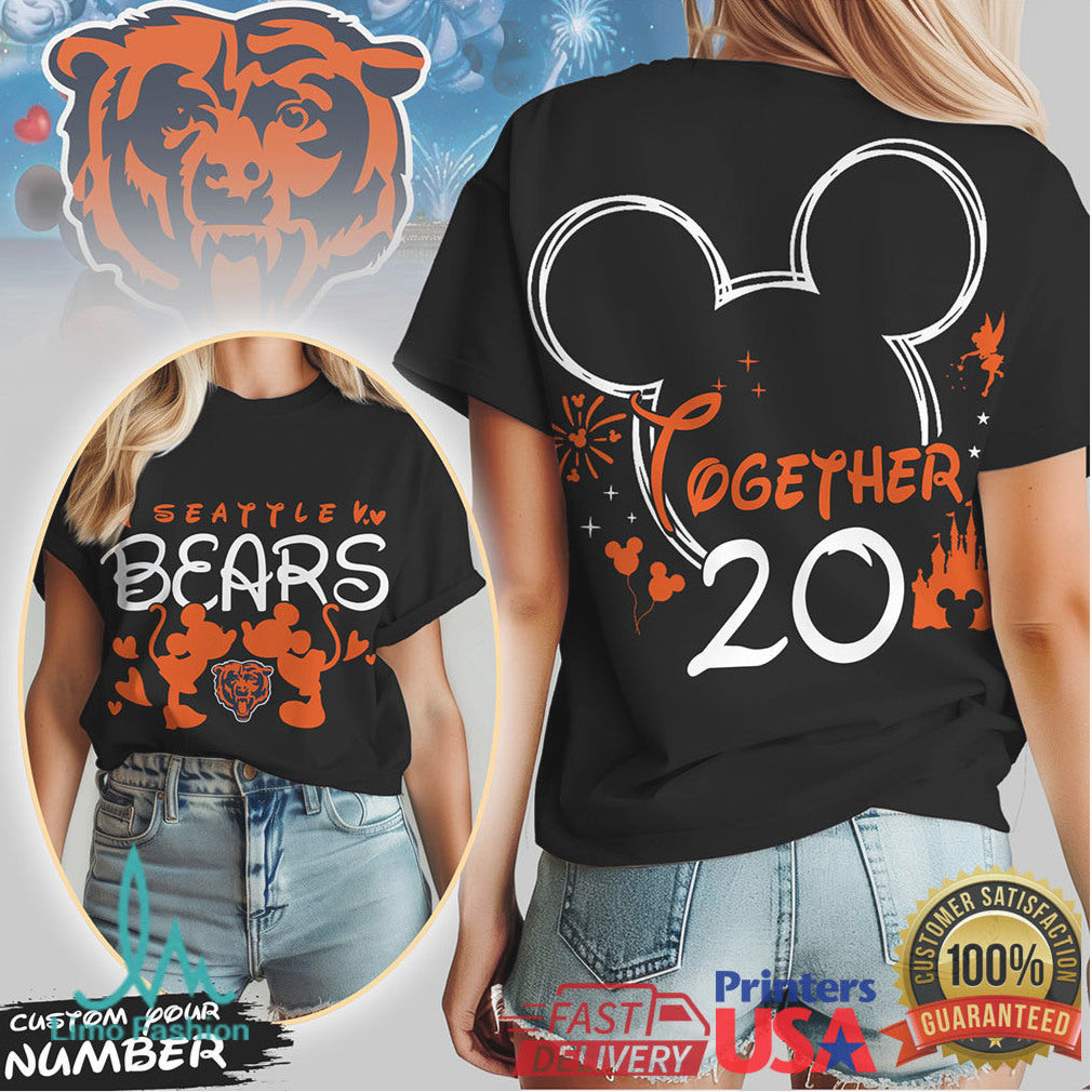 Seattle Bears Mickey Mouse Kissing Together Since 20XX Custom NFL Fan T Shirt - Limotees LLC