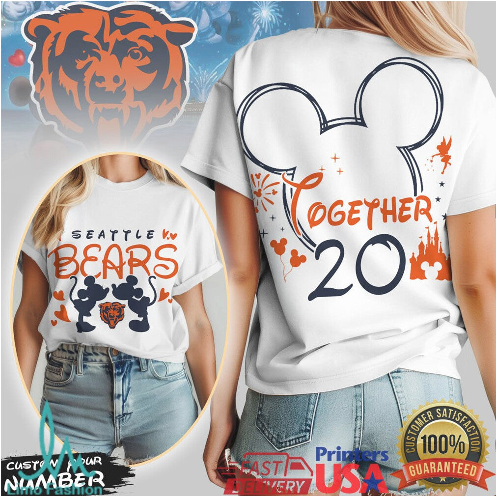 Seattle Bears Mickey Mouse Kissing Together Since 20XX Custom NFL Fan T Shirt - Limotees LLC