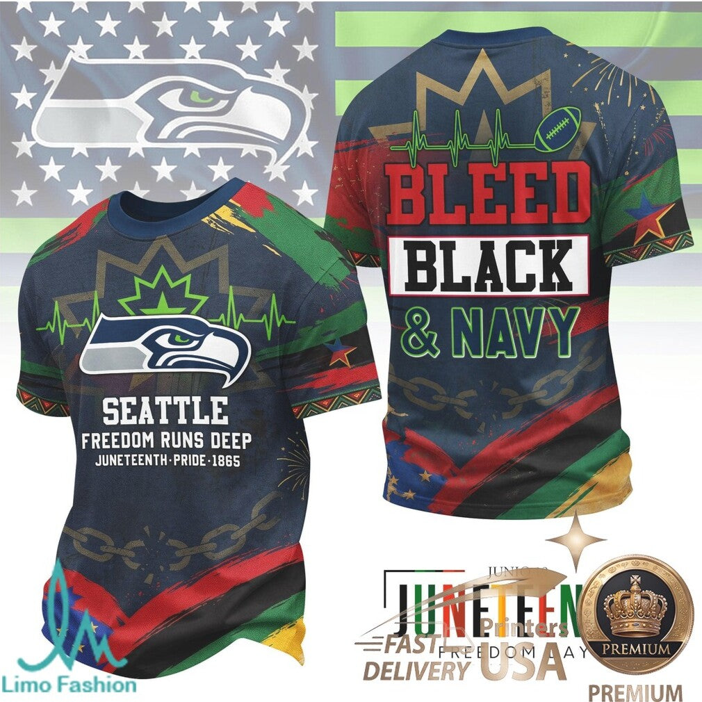 Seattle Football Juneteenth Freedom Runs Deep Graphic T Shirt - Limotees LLC