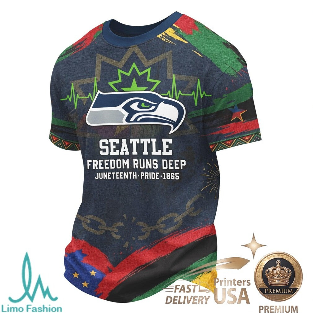 Seattle Football Juneteenth Freedom Runs Deep Graphic T Shirt - Limotees LLC