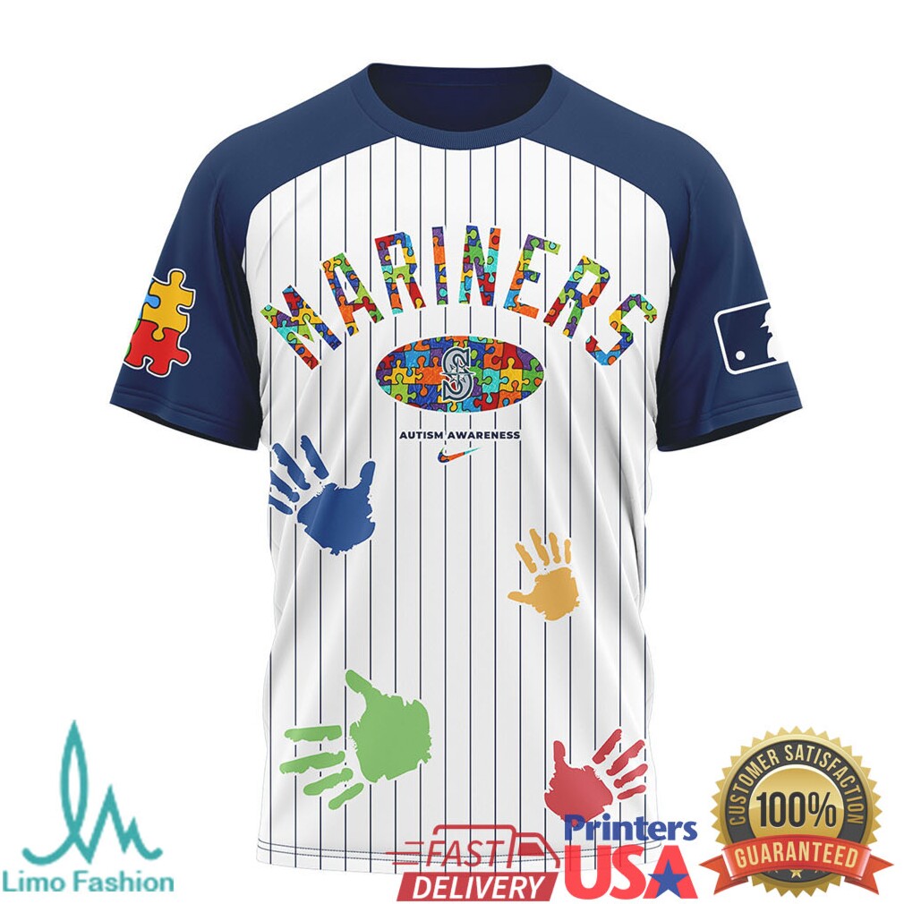 Seattle Mariners Autism Awareness Pinstripe Baseball T Shirt - Limotees LLC