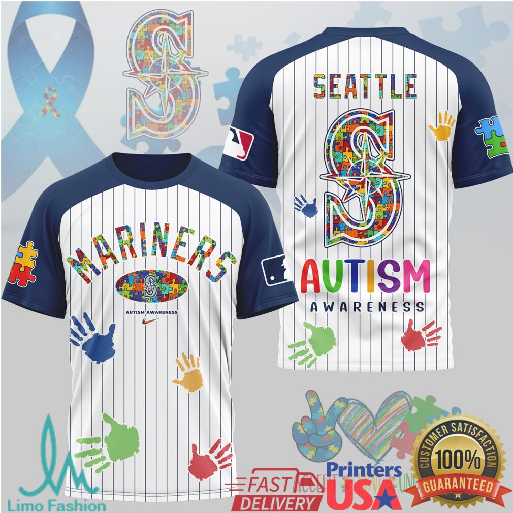 Seattle Mariners Autism Awareness Pinstripe Baseball T Shirt - Limotees LLC