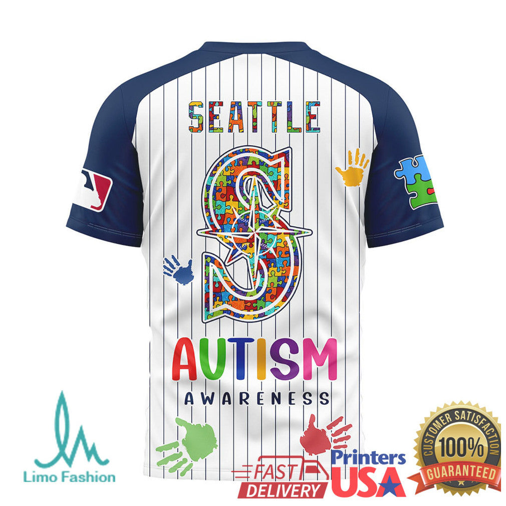 Seattle Mariners Autism Awareness Pinstripe Baseball T Shirt - Limotees LLC