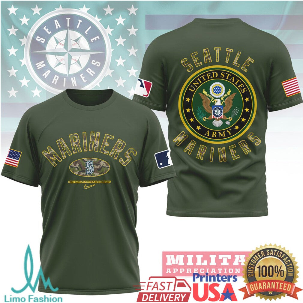 Seattle Mariners U.S. Army Military Appreciation Night Olive T Shirt - Limotees LLC