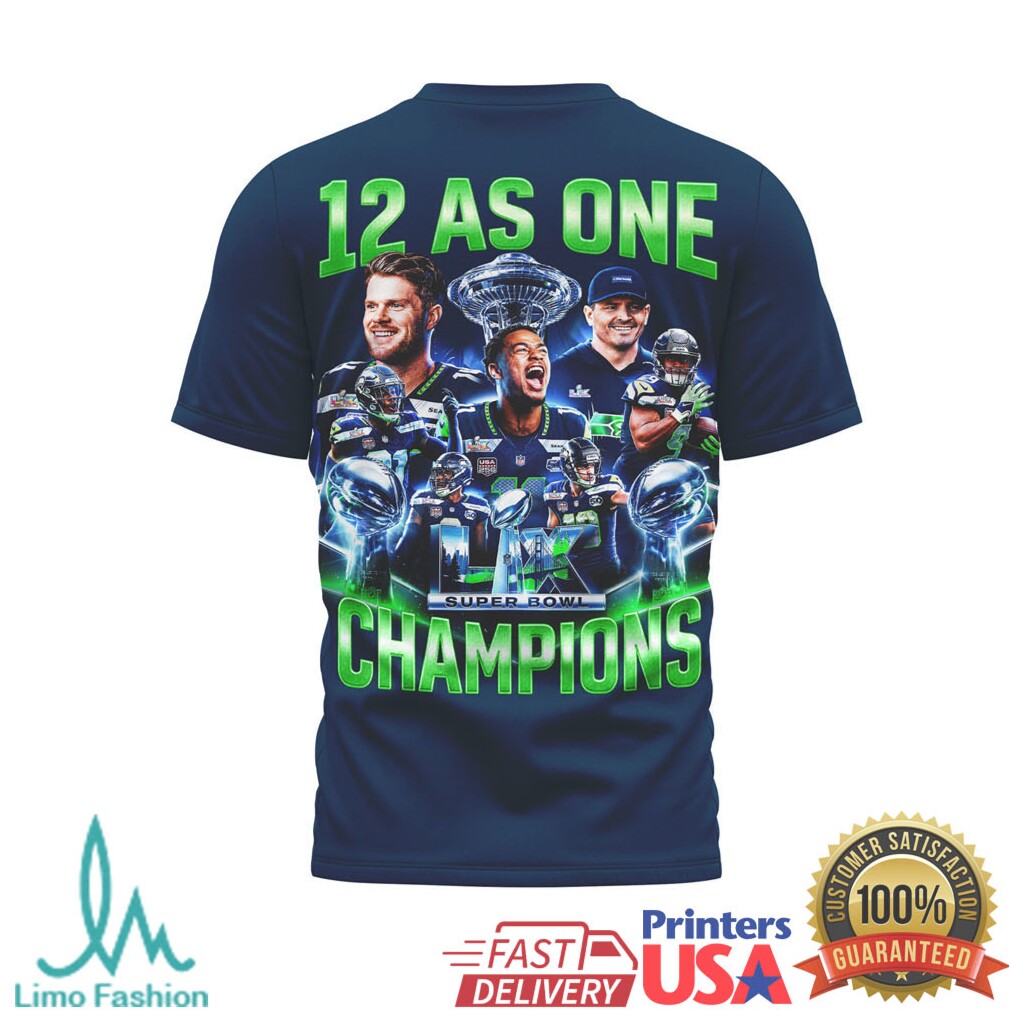 Seattle Seahawks “12 As One” Super Bowl LX Champions Graphic T Shirt - Limotees LLC