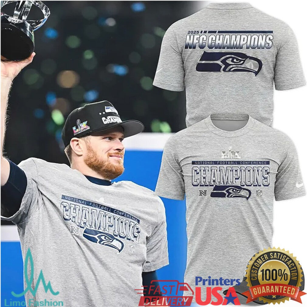 Seattle Seahawks 2025 NFC Champions Grey Performance T Shirt & Hoodie - Limotees LLC