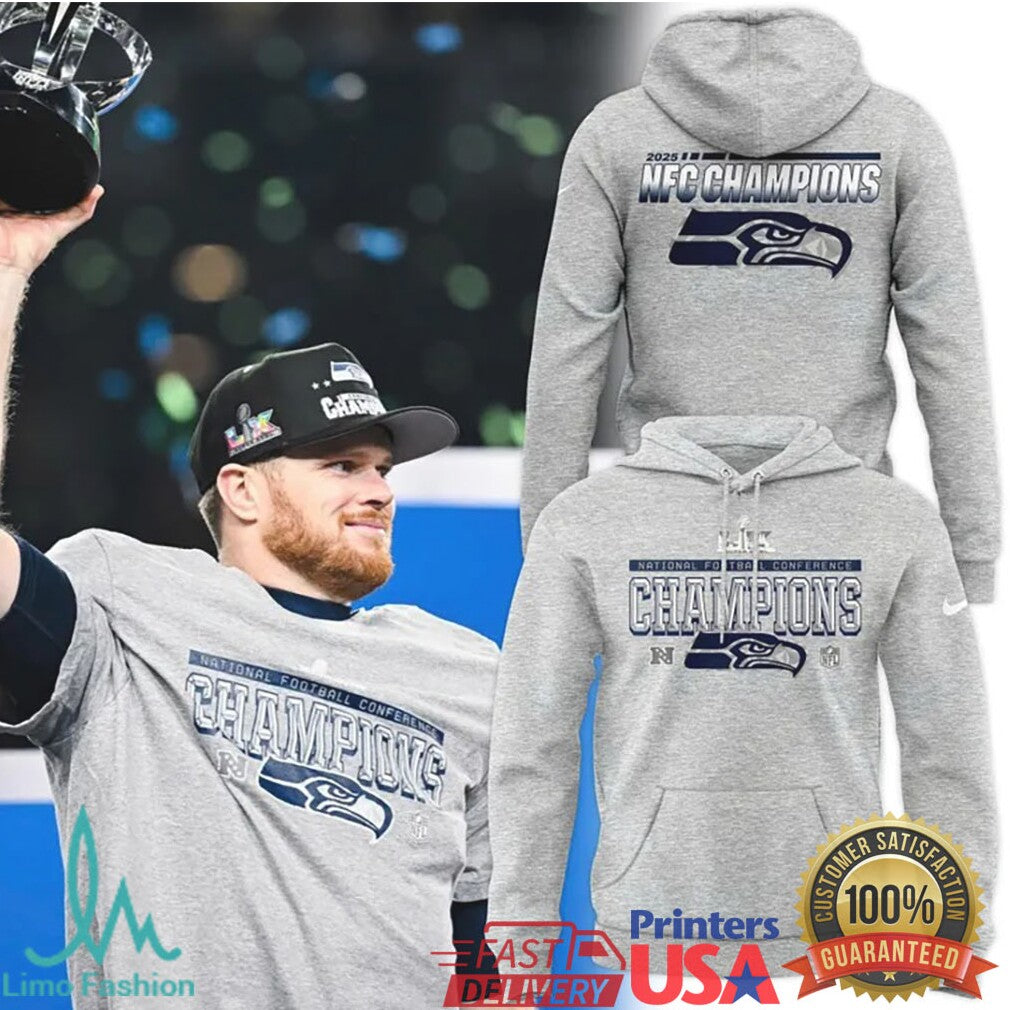 Seattle Seahawks 2025 NFC Champions Grey Performance T Shirt & Hoodie - Limotees LLC