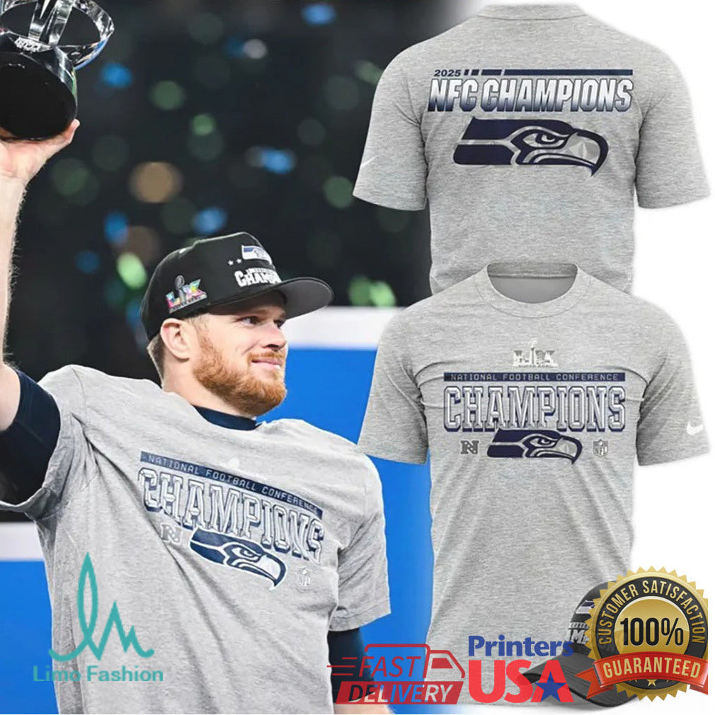 Seattle Seahawks 2025 NFC Champions Grey Performance T Shirt & Hoodie - Limotees LLC