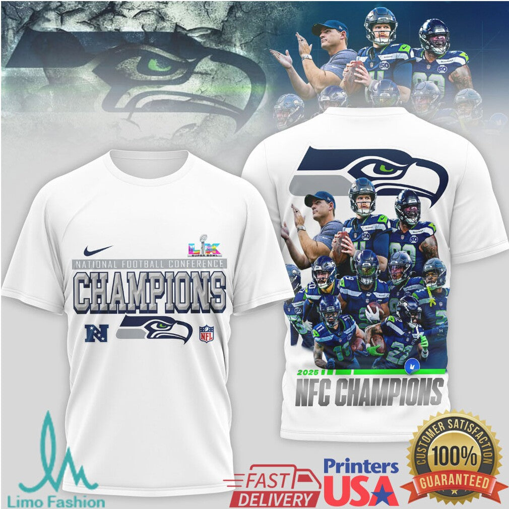 Seattle Seahawks 2025 NFC Champions Super Bowl LIX Graphic Tee - Limotees LLC
