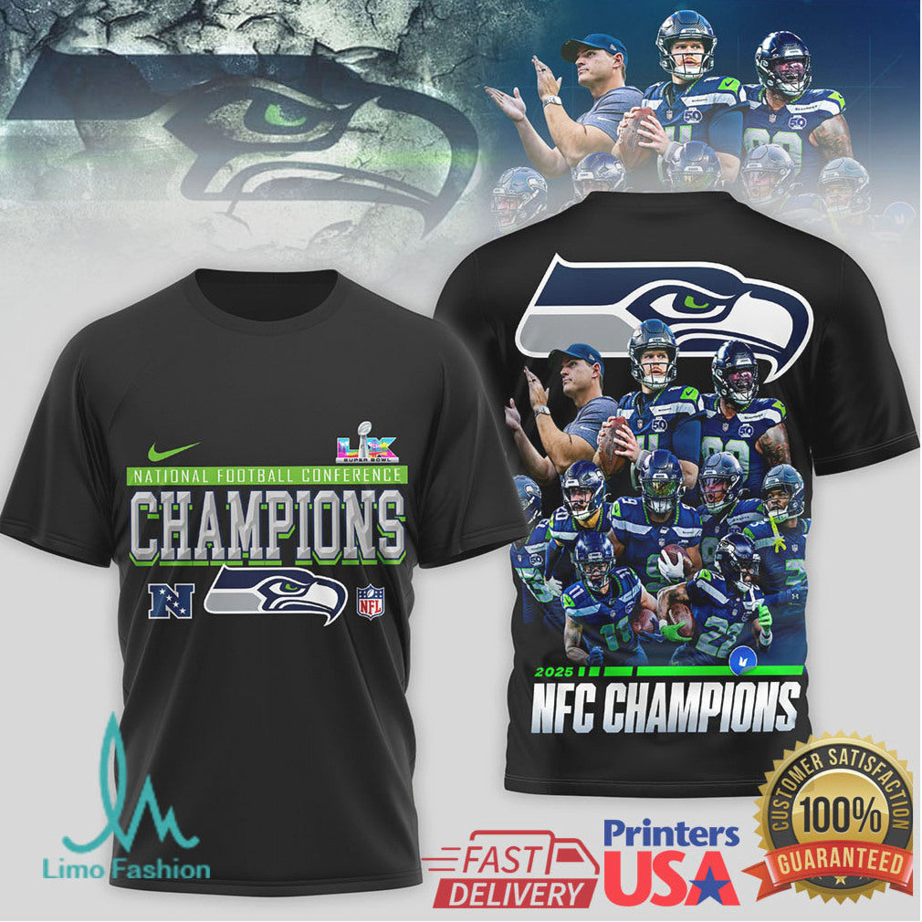Seattle Seahawks 2025 NFC Champions Super Bowl LIX Graphic Tee - Limotees LLC