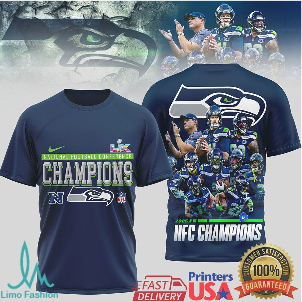 Seattle Seahawks 2025 NFC Champions Super Bowl LIX Graphic Tee - Limotees LLC