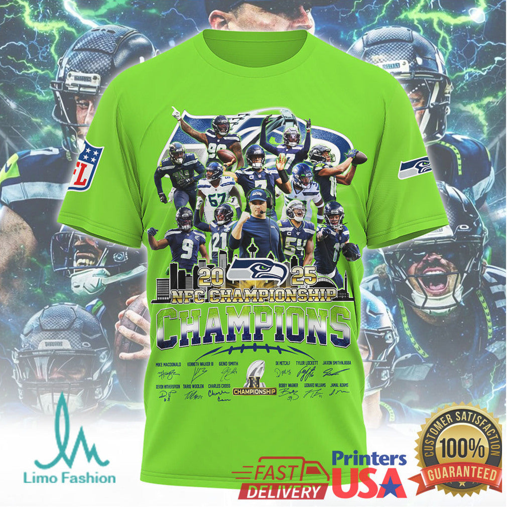 Seattle Seahawks 2025 NFC Championship Champions Player Signature Roster Graphic - Limotees LLC