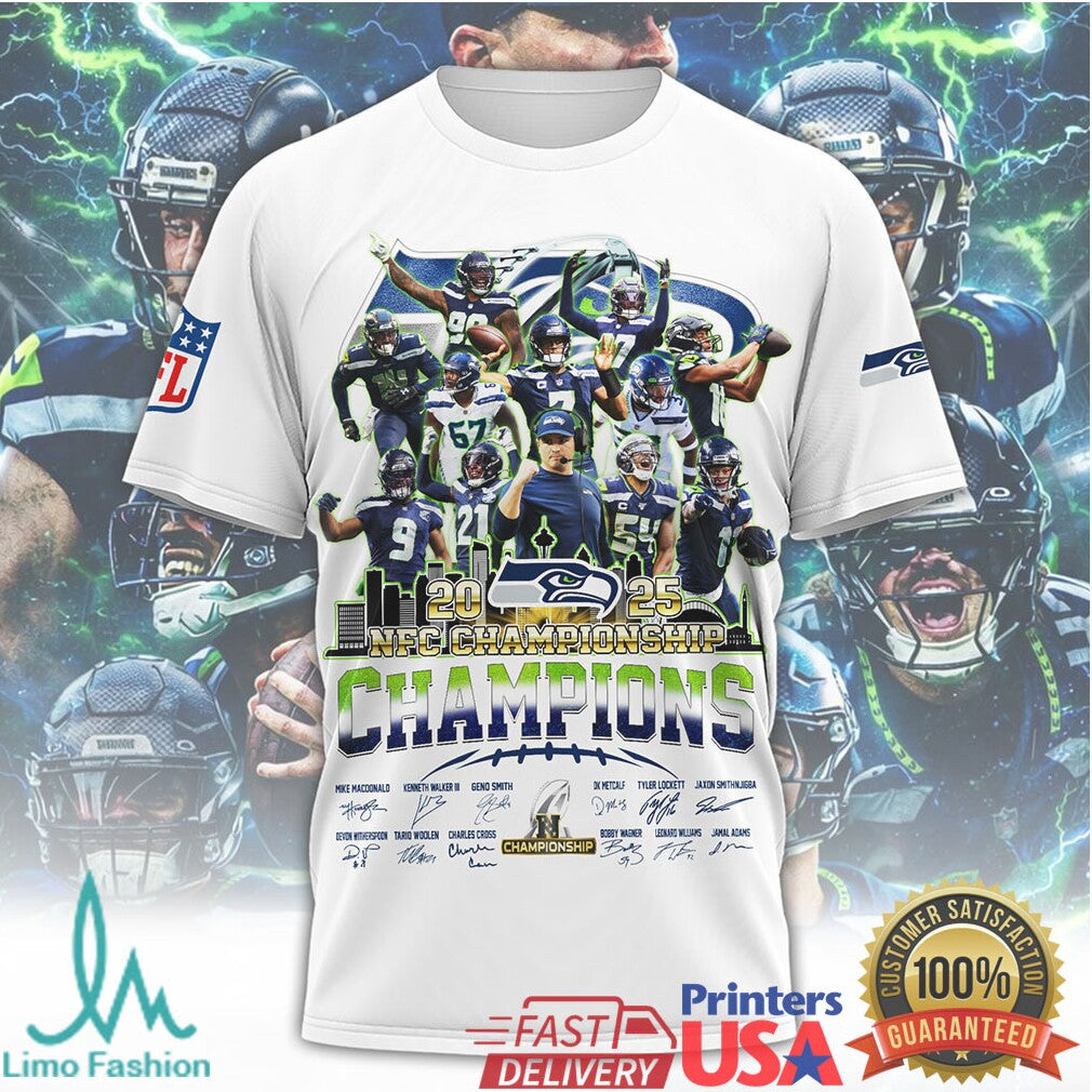 Seattle Seahawks 2025 NFC Championship Champions Player Signature Roster Graphic - Limotees LLC