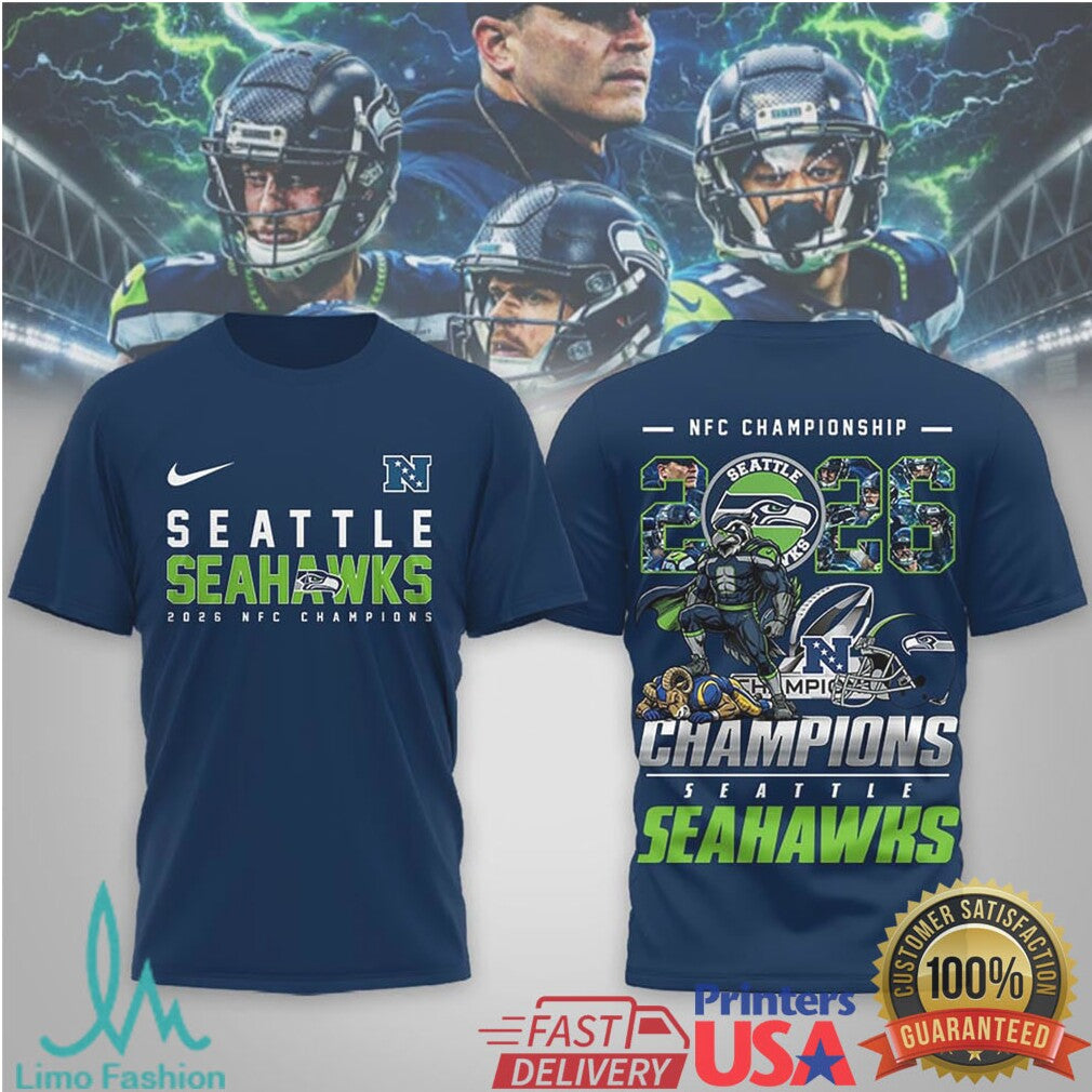Seattle Seahawks 2026 NFC Champions Victory Graphic T Shirt - Limotees LLC