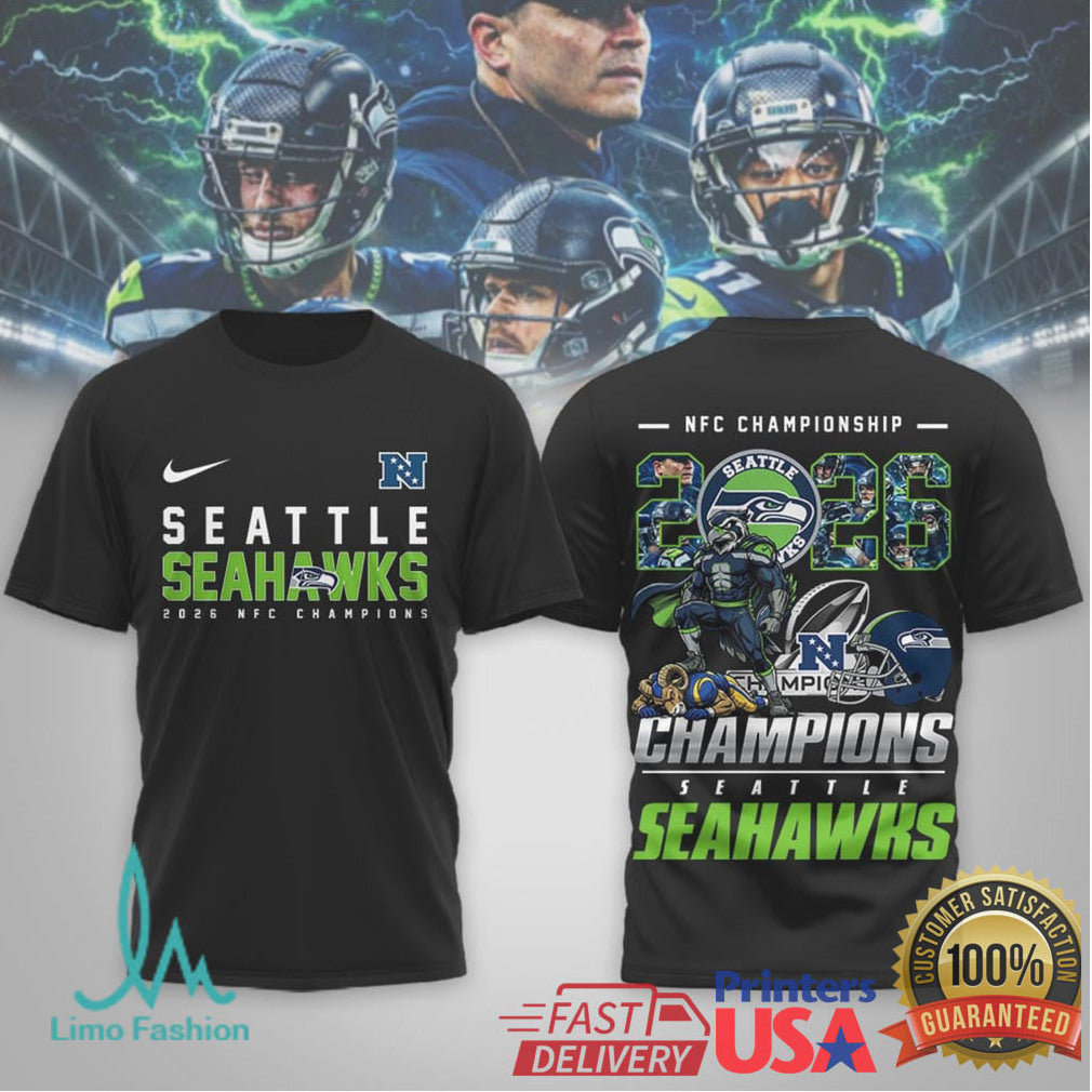 Seattle Seahawks 2026 NFC Champions Victory Graphic T Shirt - Limotees LLC