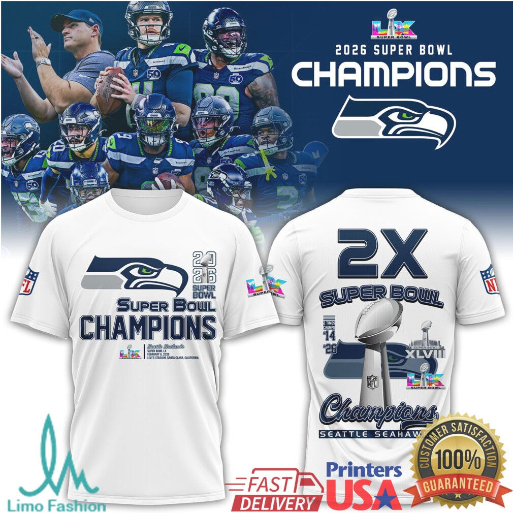 Seattle Seahawks 2026 Super Bowl LX Champions Multi Player Graphic Tee - Limotees LLC