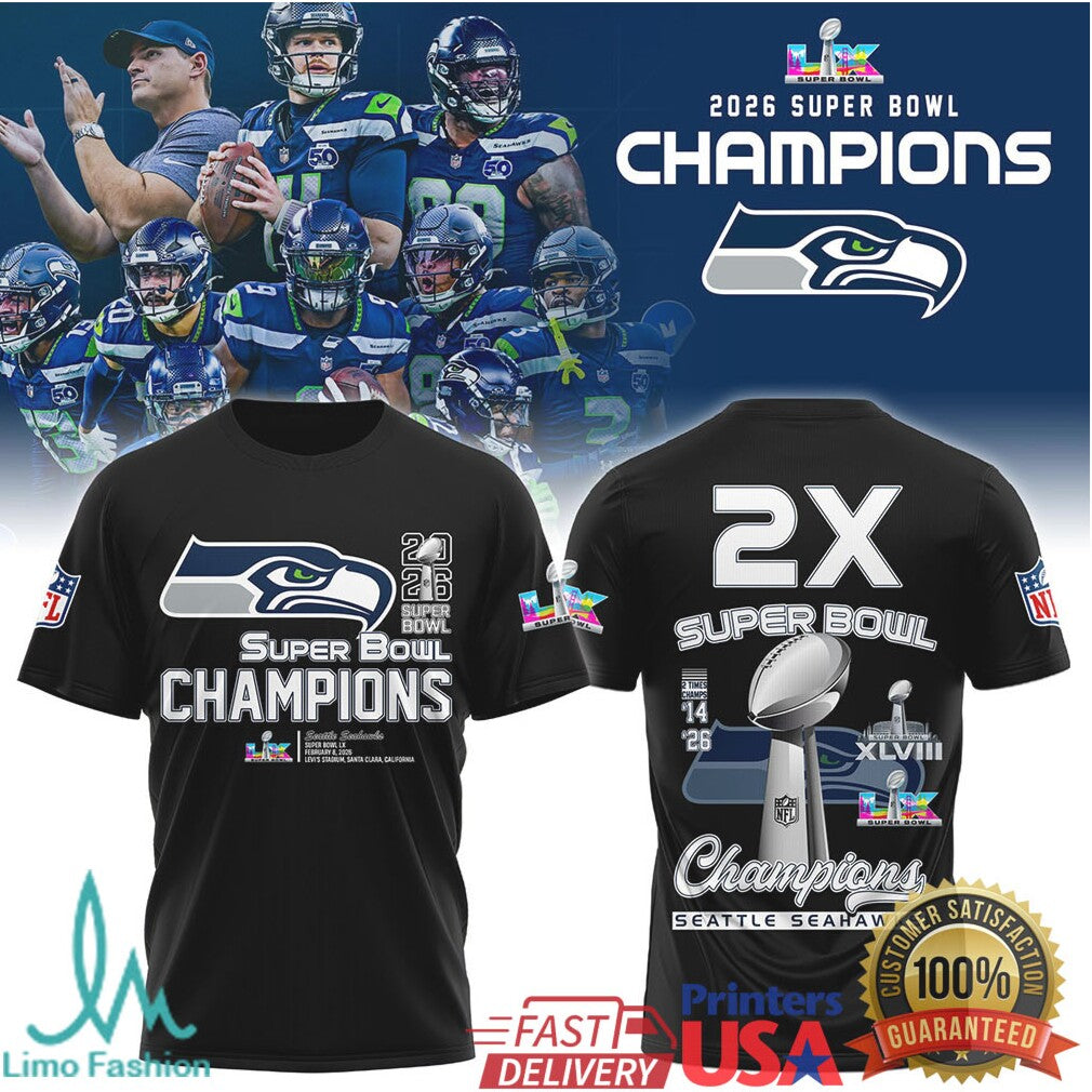 Seattle Seahawks 2026 Super Bowl LX Champions Multi Player Graphic Tee - Limotees LLC
