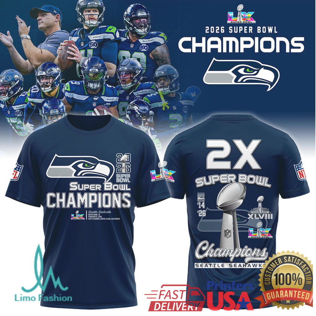 Seattle Seahawks 2026 Super Bowl LX Champions Multi Player Graphic Tee - Limotees LLC