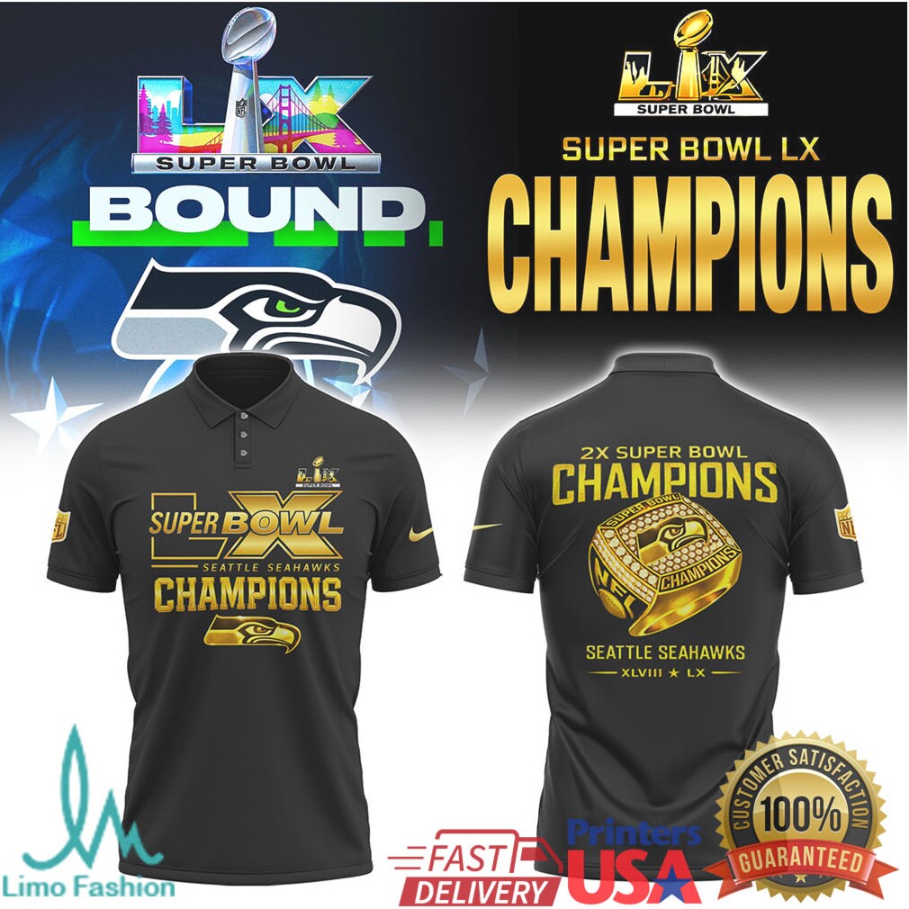 Seattle Seahawks 2X Super Bowl Champions Gold Foil Ring Design Apparel - Limotees LLC
