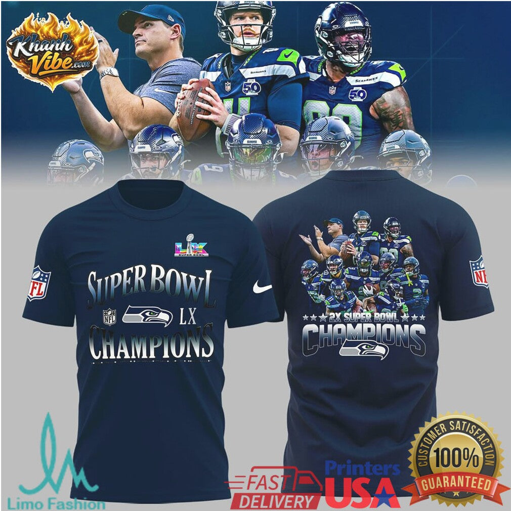 Seattle Seahawks 2X Super Bowl Champions LIX Commemorative Navy Hoodie - Limotees LLC