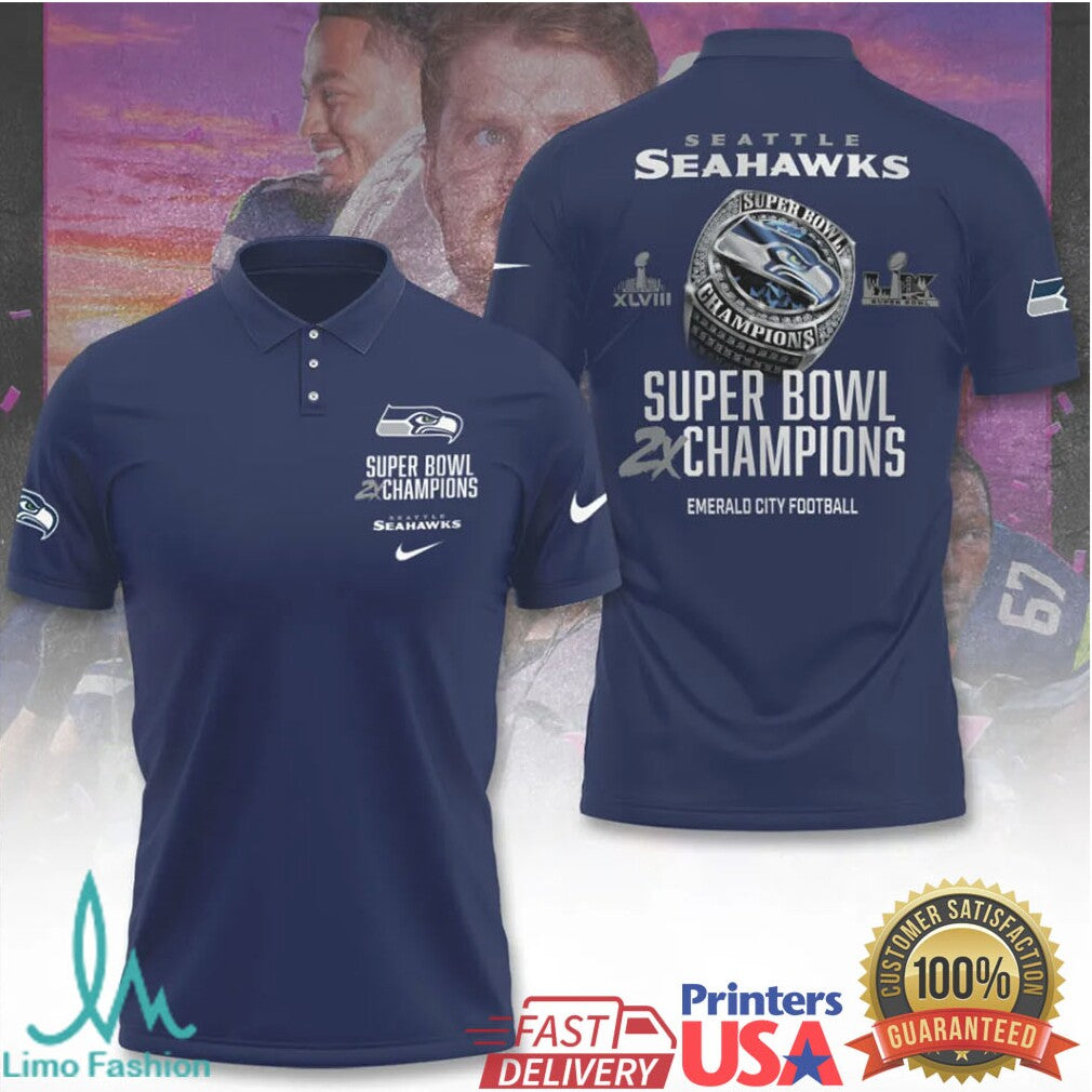 Seattle Seahawks 2X Super Bowl Champions Ring & Trophy Apparel Collection - Limotees LLC