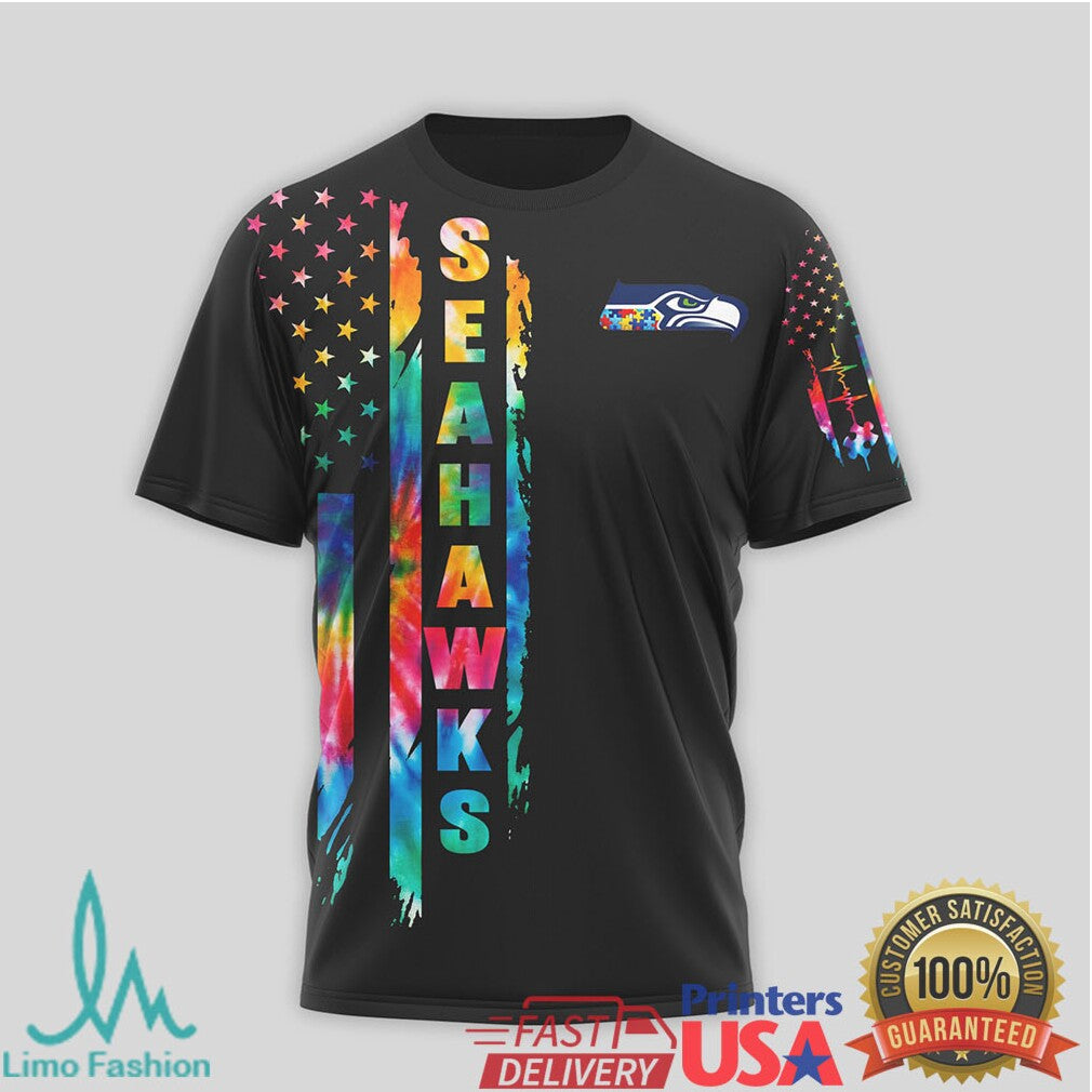 Seattle Seahawks Autism Awareness “See Able Not Label” Tie Dye T Shirt - Limotees LLC