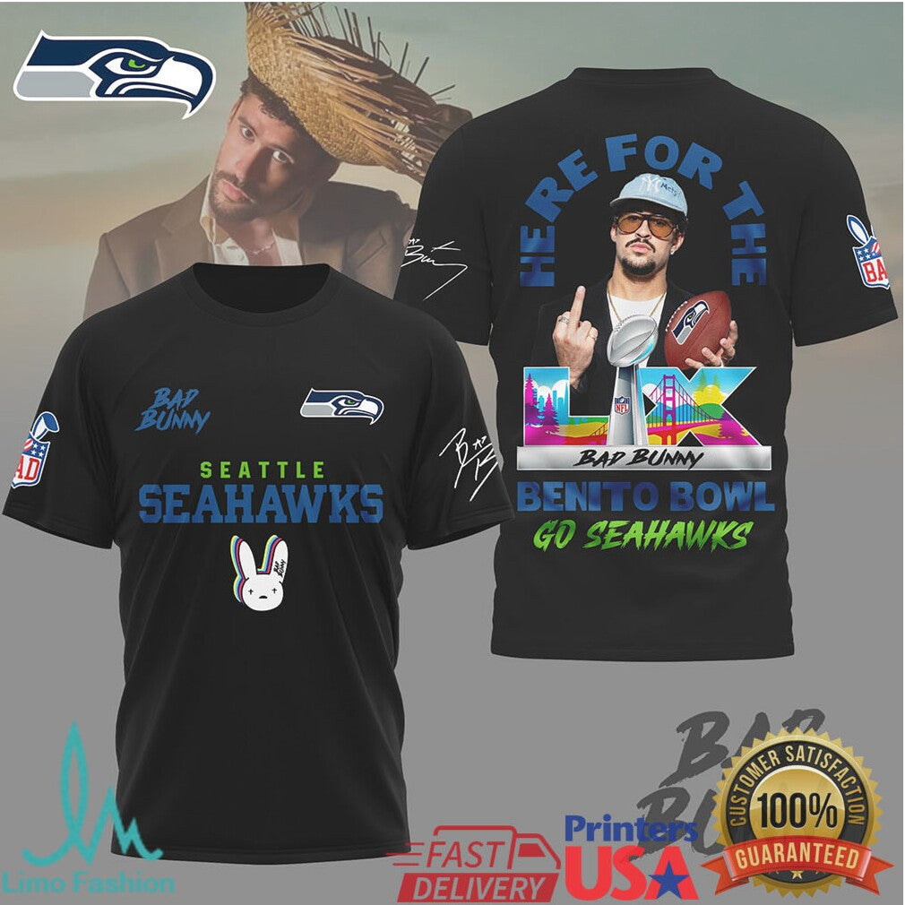 Seattle Seahawks Bad Bunny Official NFL Benito Bowl 3D Shirt - Limotees LLC