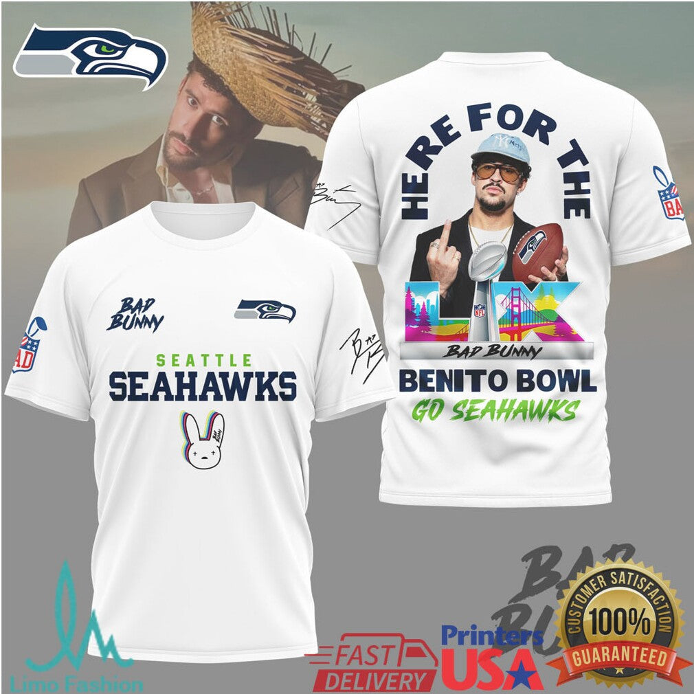 Seattle Seahawks Bad Bunny Official NFL Benito Bowl 3D Shirt - Limotees LLC