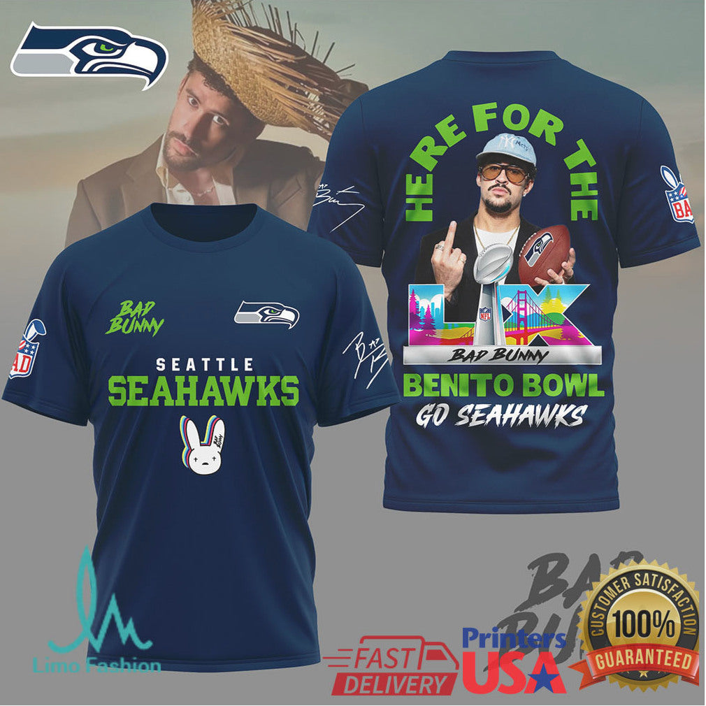 Seattle Seahawks Bad Bunny Official NFL Benito Bowl 3D Shirt - Limotees LLC