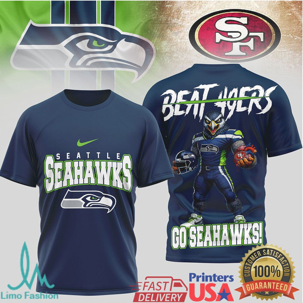 Seattle Seahawks “Beat 49ers” NFC West Rivalry Mascot T Shirt - Limotees LLC