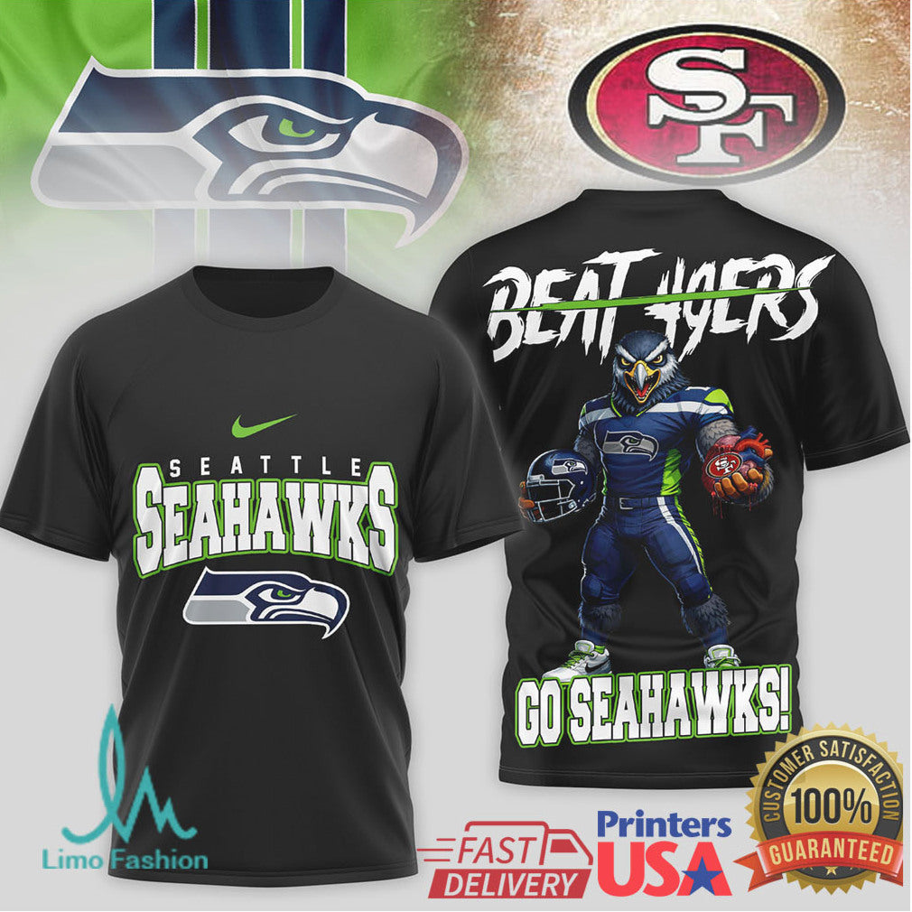Seattle Seahawks “Beat 49ers” NFC West Rivalry Mascot T Shirt - Limotees LLC