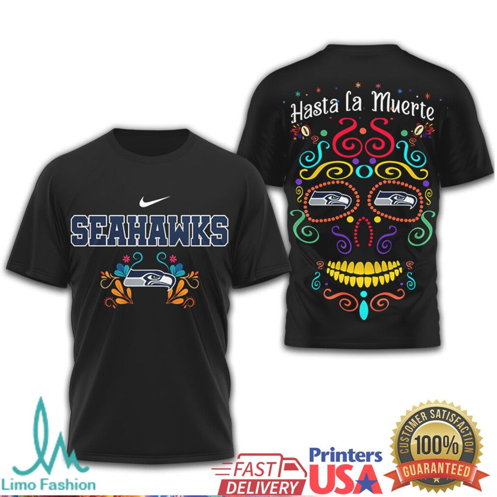 Seattle Seahawks Day of the Dead Floral Sugar Skull Fan Shirt - Limotees LLC