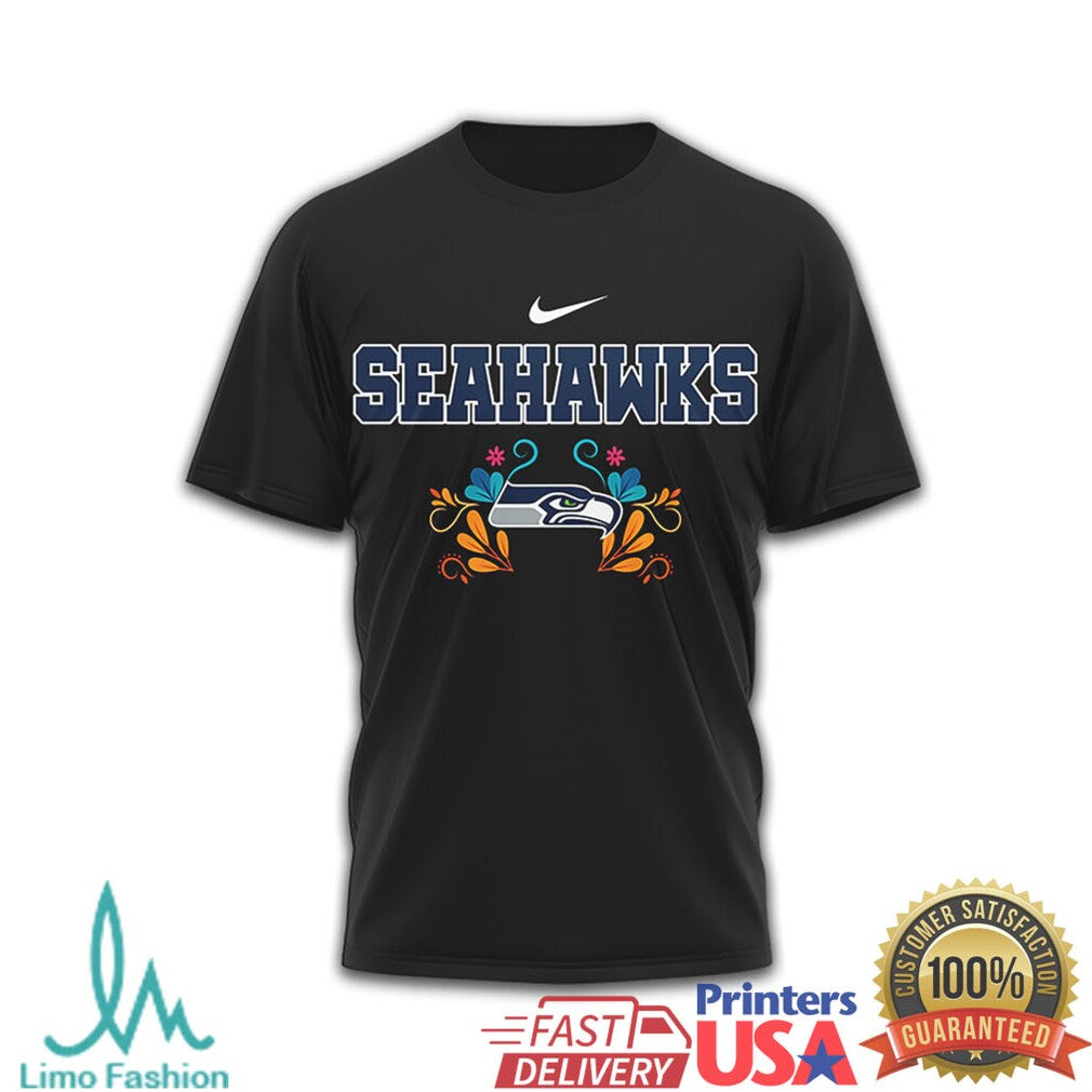 Seattle Seahawks Day of the Dead Floral Sugar Skull Fan Shirt - Limotees LLC