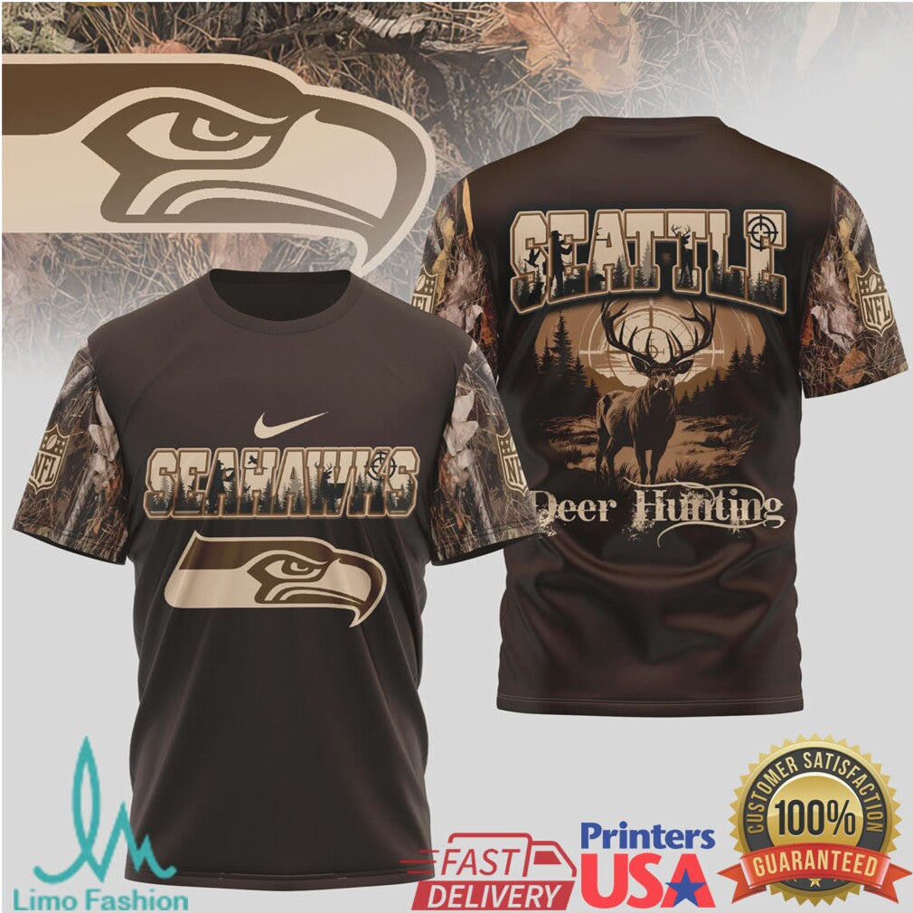 Seattle Seahawks Deer Hunting Camo 3D All Over Print T Shirt - Limotees LLC