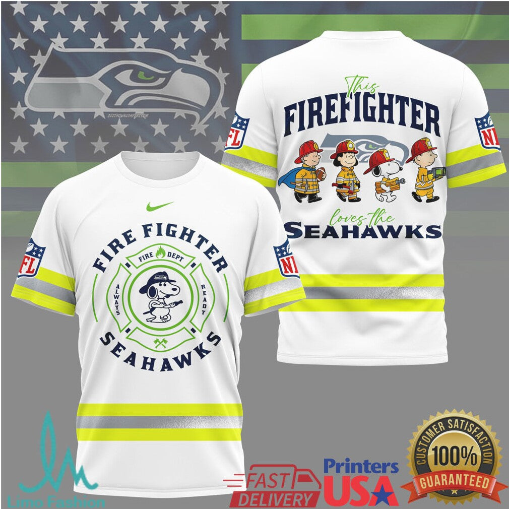 Seattle Seahawks Firefighter Peanuts Snoopy First Responder T Shirt - Limotees LLC