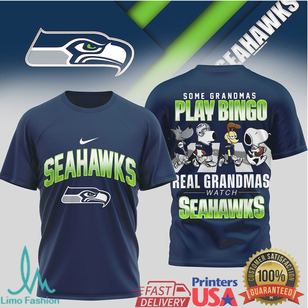 Seattle Seahawks Funny Grandma Bingo vs Football Fan Graphic T Shirt - Limotees LLC