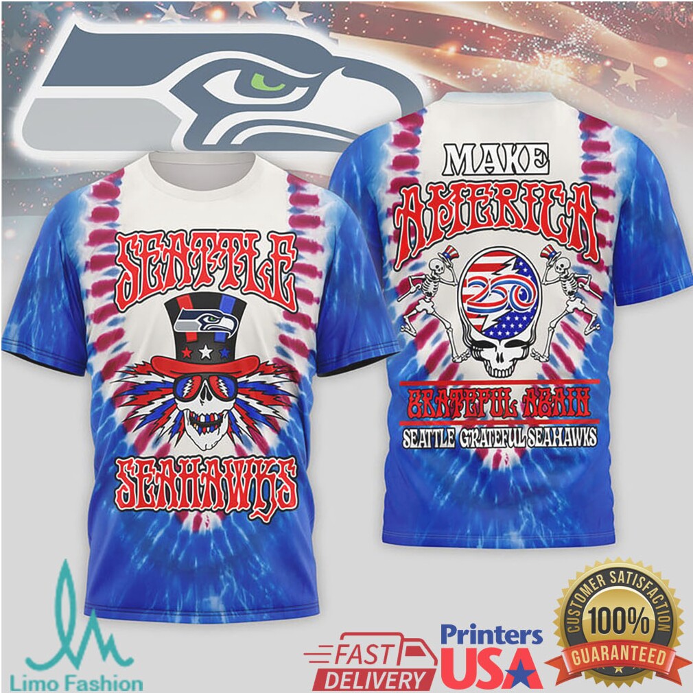 Seattle Seahawks Grateful Dead Skeleton Patriotic Tie Dye T Shirt - Limotees LLC
