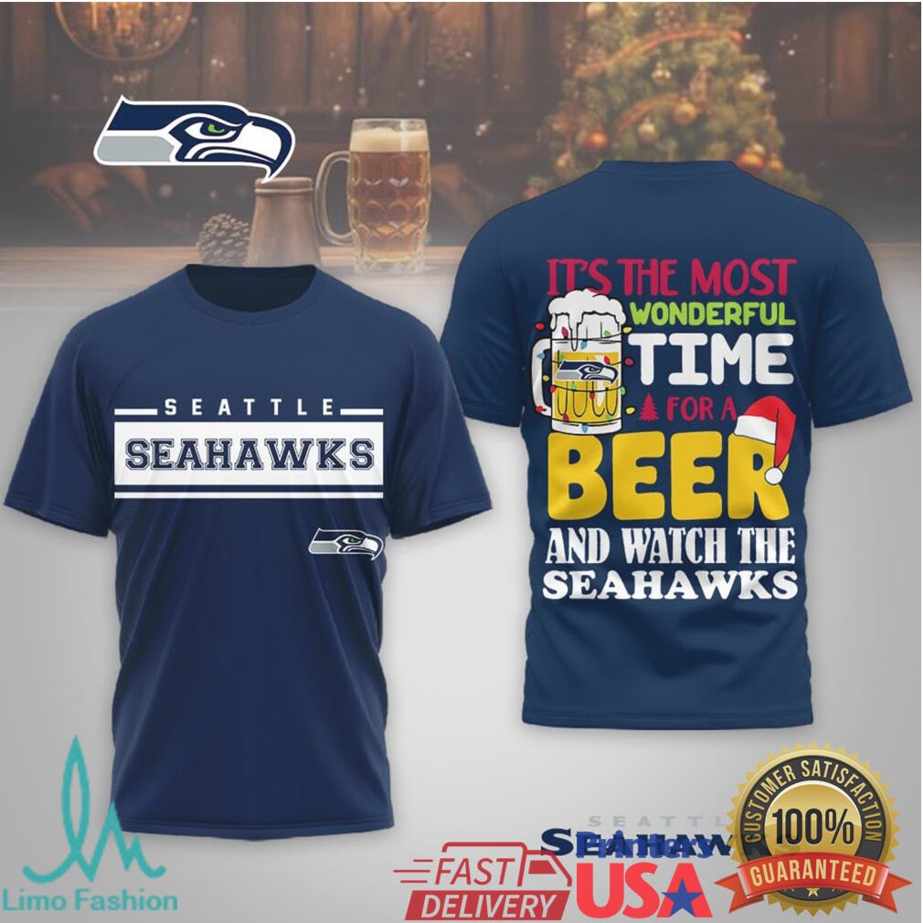 Seattle Seahawks Holiday Beer Mug Santa Hat Fan Shirt - Limotees LLC
