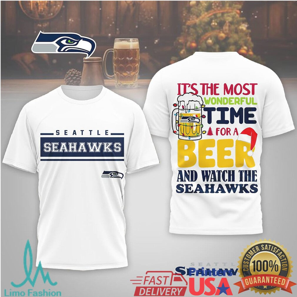 Seattle Seahawks Holiday Beer Mug Santa Hat Fan Shirt - Limotees LLC