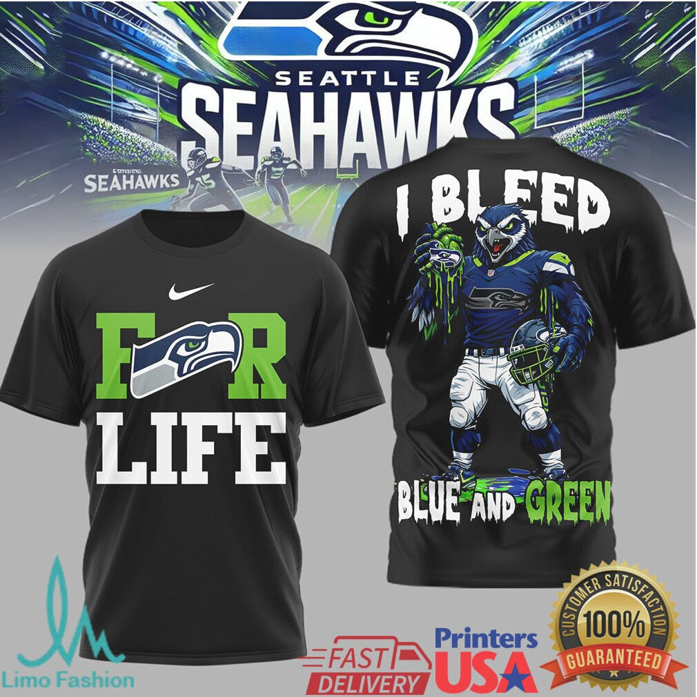 Seattle Seahawks “I Bleed Blue and Green” Mascot Heart T Shirt - Limotees LLC
